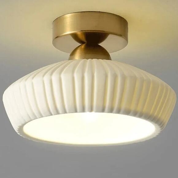 White Semi-Flush Mount Ceiling Light Mid Century Modern Fixtures - Picture 1 of 5